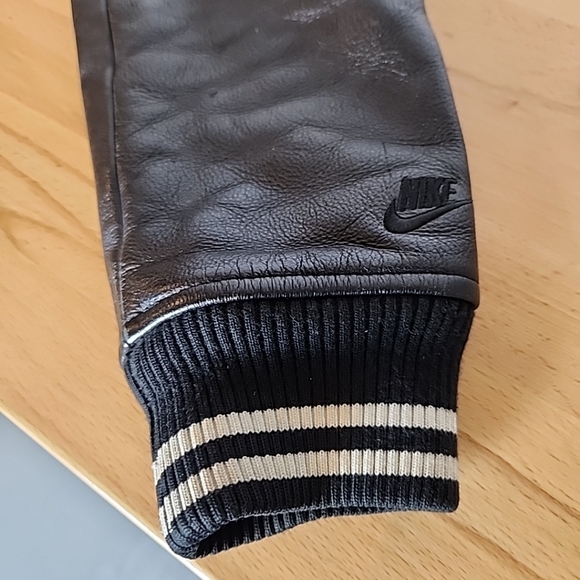 Nike NSW Canarinho Destroyer Bomber Jacket Mens Large Black Leather Wool Retro - Picture 9 of 15